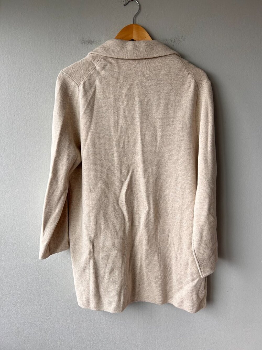 Quince 100% Organic Cotton Knit Blazer Heather Oatmeal Open Front L - Picture 3 of 6